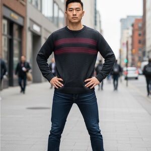 Smartwool Men's Charcoal and Burgundy Crewneck Sweater